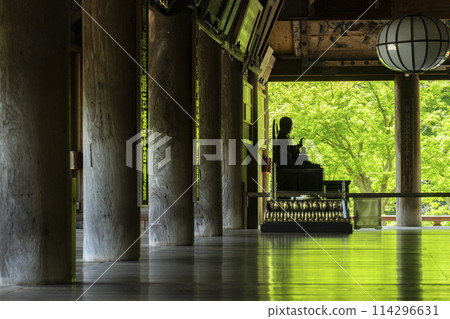 Hasedera Temple: Fresh green leaves dye the floor of the main hall. Hasedera Temple: Fresh green leaves dye the floor of the main hall. 114296631