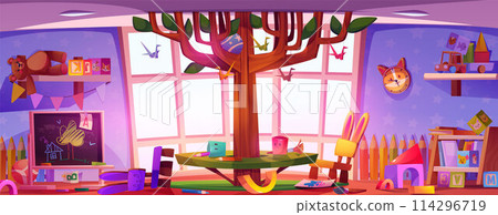 Messy kindergarten classroom cartoon background 114296719