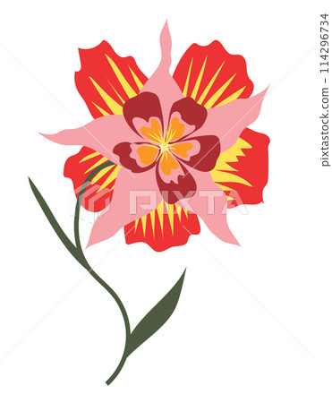 Abstract red tropical flower in flat design. Blooming hibiscus or lily. Vector illustration isolated. Abstract red tropical flower in flat design. Blooming hibiscus or lily. Vector illustration isolated. 114296734