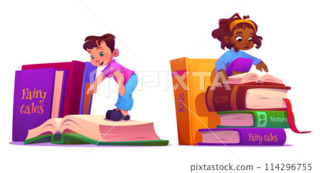 Kids reading books set isolated on white Kids reading books set isolated on white 114296755