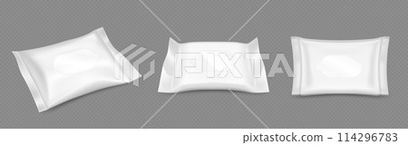 White wet wipe pack mock up. Blank pouch template 114296783