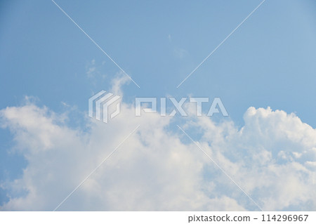 beautiful blue sky and white fluffy cloud with sunrise in the morning, natural background beautiful blue sky and white fluffy cloud with sunrise in the morning, natural background 114296967