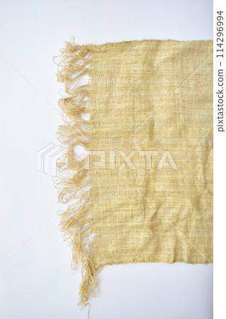 torn sackcloth isolated on white background, burlap fabric texture for design 114296994