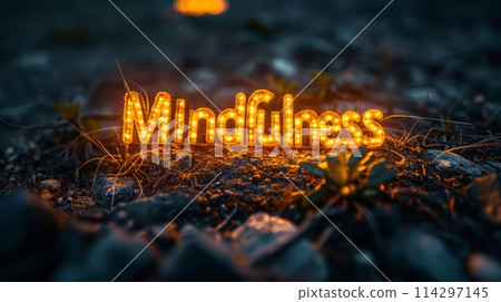 Yellow LED Mindfulness concept art poster. 114297145