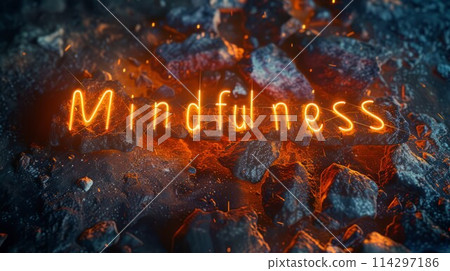 Orange LED Mindfulness concept art poster. 114297186