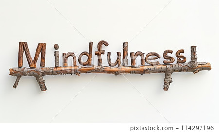 The word Mindfulness created in Maple Twig Letters. 114297196