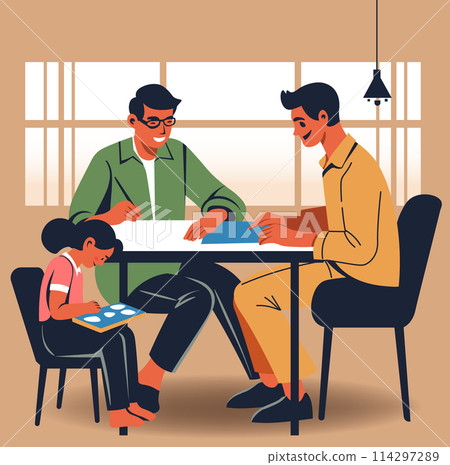 Family Game Night Board Illustration Family Game Night Board Illustration 114297289