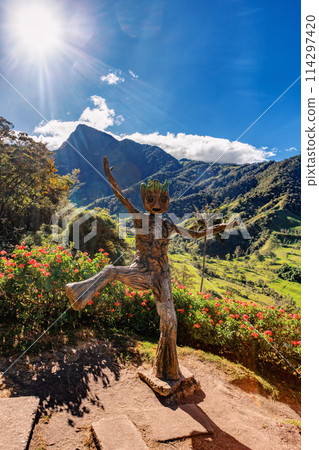 Entertainment center in Valle del Cocora Valley with tall wax palm trees. Salento, Quindio department. Colombia 114297420