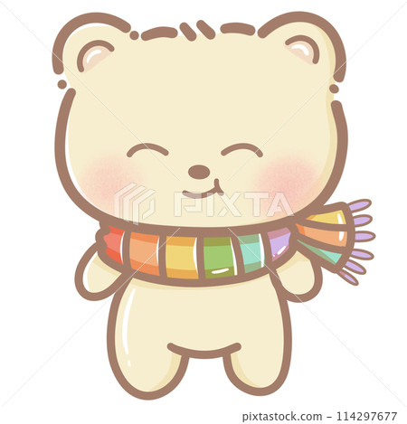 Handdrawn illustration Cute kawaii yellow teddy bear pride month Lgbt Rainbow clipart pastel color greeting card party invitation 114297677