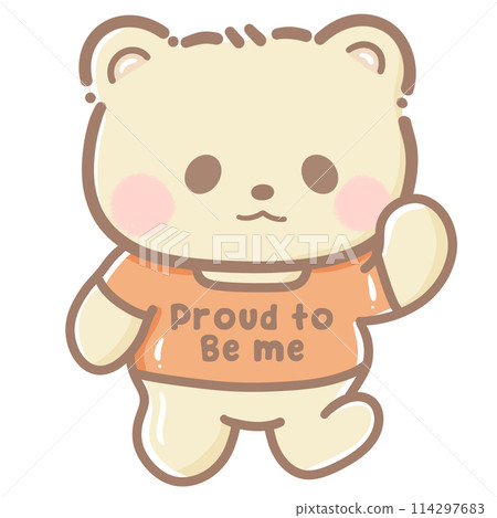 Handdrawn illustration Cute kawaii yellow teddy bear pride month Lgbt Rainbow clipart pastel color greeting card party invitation 114297683