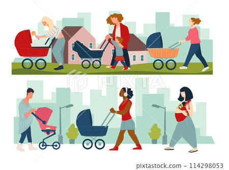 Diverse Urban Parents Stroller Walk Diverse Urban Parents Stroller Walk 114298053
