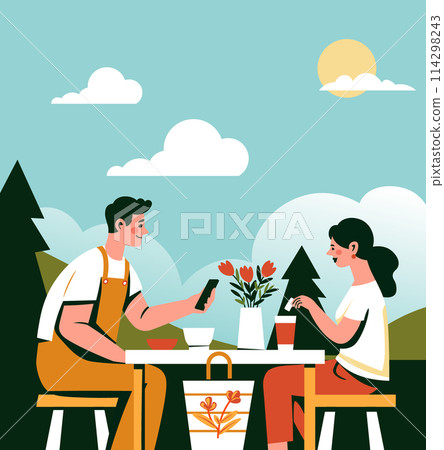 Cozy Forest Picnic Illustration vector 114298243