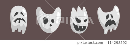 Grey Ghost Character with Scary Face Grimace Vector Set 114298292