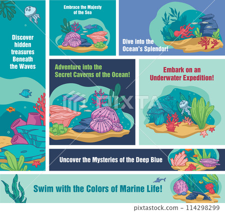 Vibrant Ocean Life Poster Series Vector 114298299