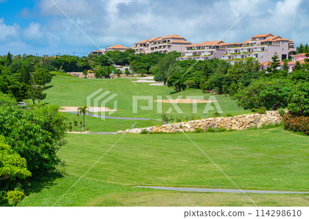 沖繩縣，宮古島市，島嶼天堂，暑假，飛機，早晨，雲彩，施吉拉度假村，酒店，上野新里，高爾夫 114298610