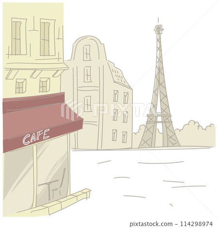Paris street with cafe and eiffel tower vector 114298974