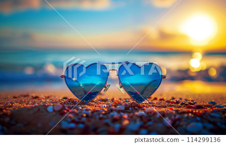 海邊和心形太陽眼鏡 海邊和心形太陽眼鏡 114299136