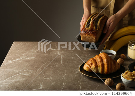 Tasty food with banana, concept of tasty food with banana 114299664