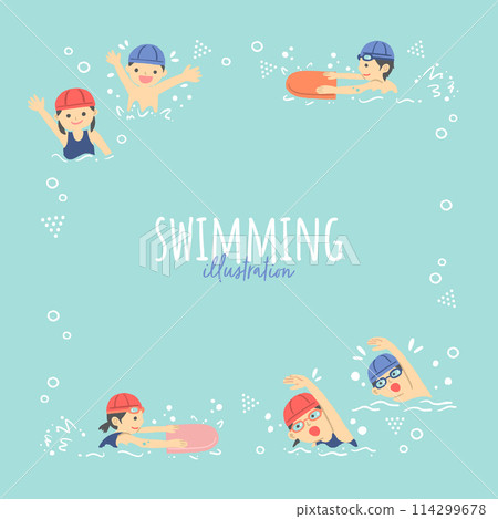 Illustration of children swimming in the pool Illustration of children swimming in the pool 114299678