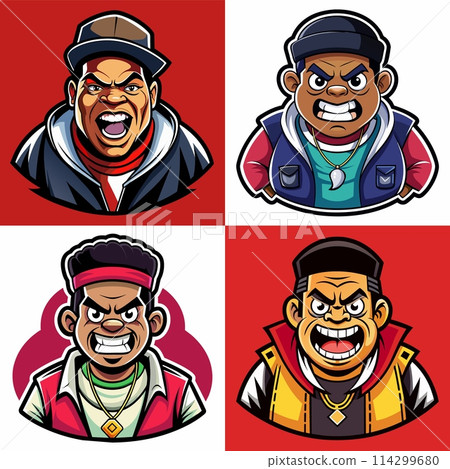 Set of Four Cartoon Avatars Displaying Different Expressions 114299680
