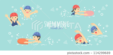 Illustration of children swimming in the pool 114299689