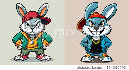 Cartoon Rabbit in Hat and Jacket Cartoon Rabbit in Hat and Jacket 114299692