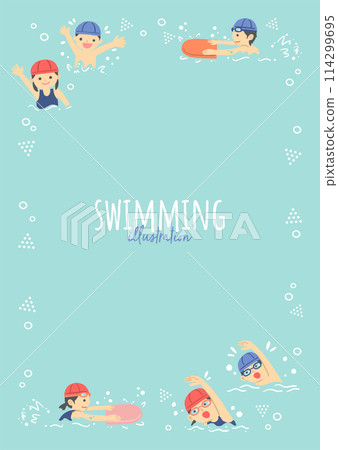 Illustration of children swimming in the pool Illustration of children swimming in the pool 114299695