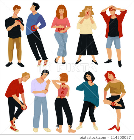 People with pain in body, ill males and females 114300057