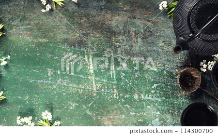 Vintage Tea Composition on Rustic Background Vintage Tea Composition on Rustic Background 114300700