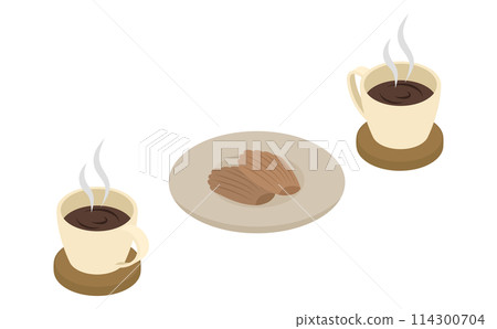 等距插圖：咖啡和瑪德琳 114300704