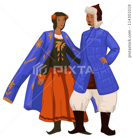 Mongol man and woman in traditional clothes vector Mongol man and woman in traditional clothes vector 114301019