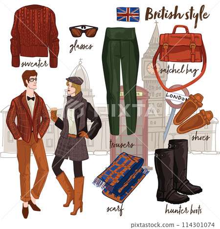 British clothes and fashion, male and female style British clothes and fashion, male and female style 114301074