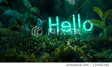 Green LED Hello concept art poster. - Stock Illustration [114301392 ...