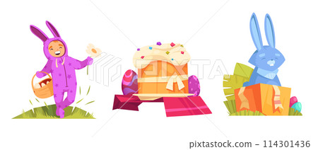 Easter celebration illustrations in flat style Easter celebration illustrations in flat style 114301436