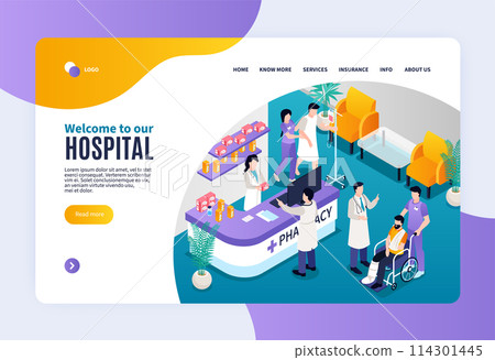 Health workers landing page in isometric view 114301445