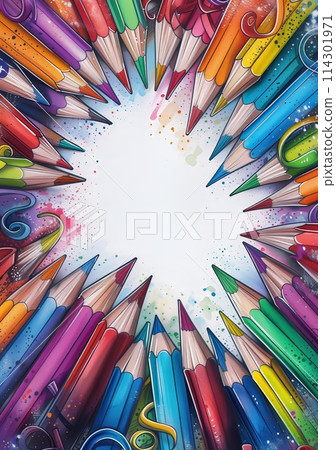 Colorful pencil illustration frame 114301971