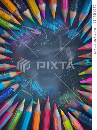 Colorful pencil illustration frame 114301972