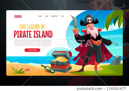 Pirate adventure landing page in flat design 114302477