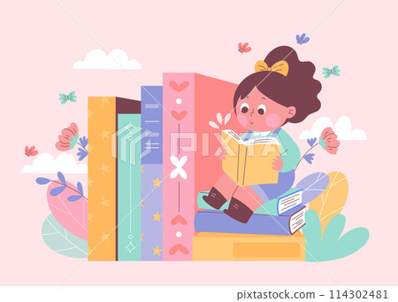 World book day illustration in hand drawn design World book day illustration in hand drawn design 114302481