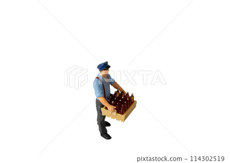 Delivery Man Holding Crate With Bottles isolated on white background with clipping path Delivery Man Holding Crate With Bottles isolated on white background with clipping path 114302519