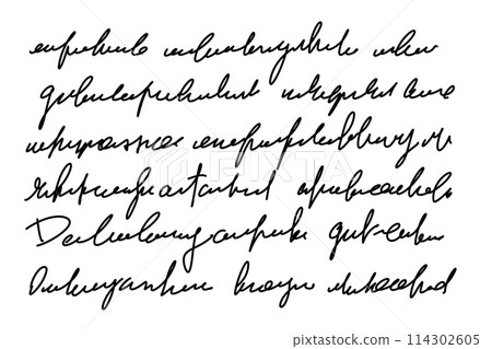 Handwritten Unreadable text. Abstract illegible handwriting of fictional language. Incomprehensible letters Handwritten Unreadable text. Abstract illegible handwriting of fictional language. Incomprehensible letters 114302605