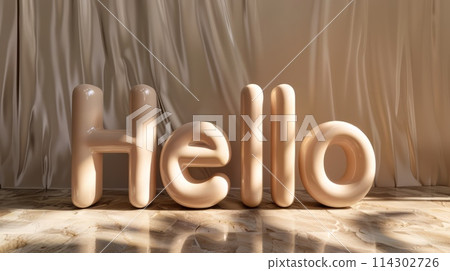 Beige Glossy Surface Hello concept art poster. 114302726