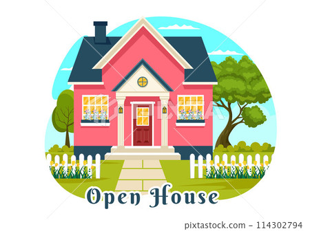 Open House Vector Illustration for Inspection Property Welcome to Your New Home Real Estate Service in Flat Cartoon Background Design 114302794