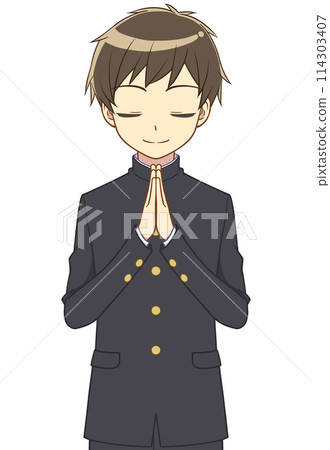 Boy in school uniform clasping hands Boy in school uniform clasping hands 114303407