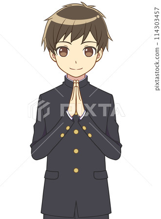 Boy in school uniform clasping hands 114303457