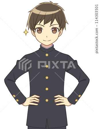 A boy in a school uniform with his hands on his hips 114303501