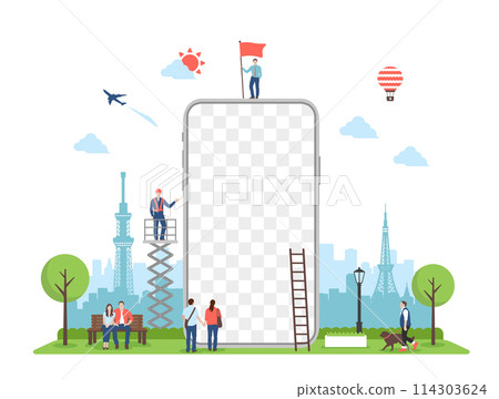 Smartphone and app motif illustrations / Smartphone screen design space 114303624