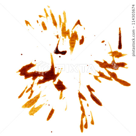 Spilled black coffee, splashes on a white background 114303674