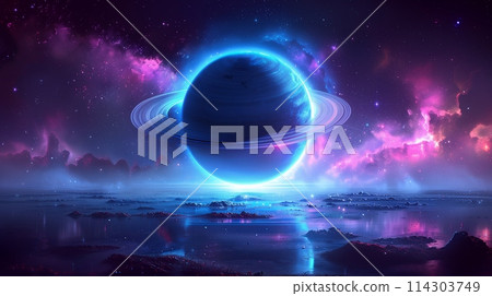 Mystical Planet Amidst Starry Cosmic Landscape Mystical Planet Amidst Starry Cosmic Landscape 114303749