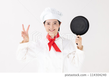 Middle-aged woman, chef uniform, piece Middle-aged woman, chef uniform, piece 114304240